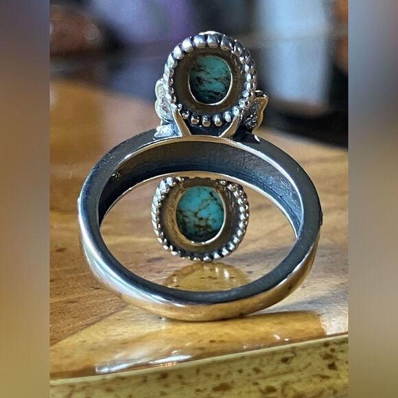 Natural Blue Moon Turquoise Sterling Silver Butterfly Ring Size 7 - Picture 4 of 9